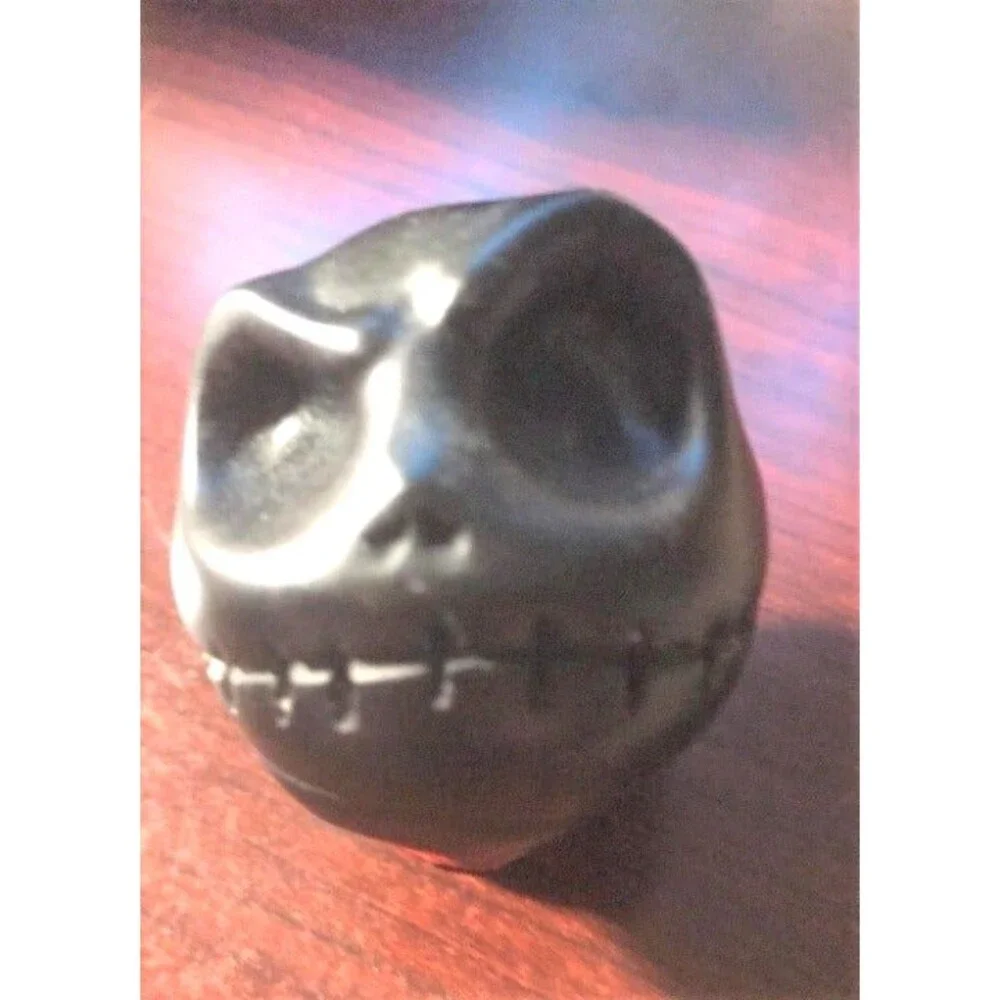 Adorable Jack Skellington Skull Carving in Black Obsidian